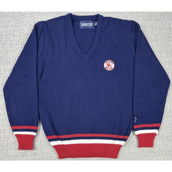 Vintage Boston Red Sox Sweater Mens Small Blue Starter MLB Knit Pullover 90s - Picture 1 of 10